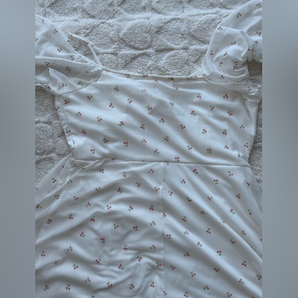 White Ruffled Dress with Cherry Pattern - Picture 5 of 5